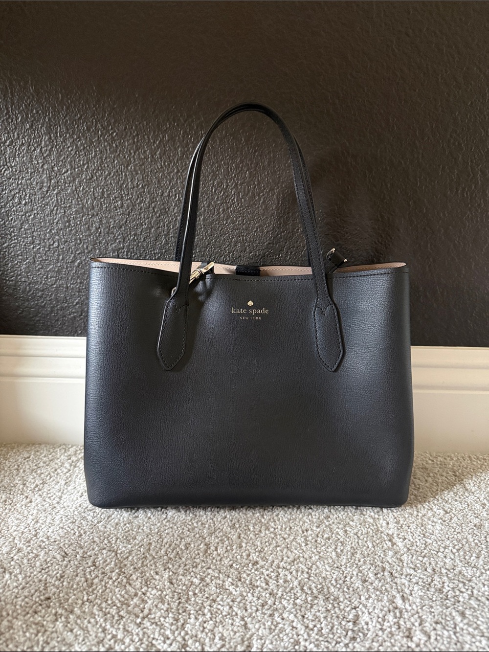 kate spade Black Leather Tote with Light Pink Trim